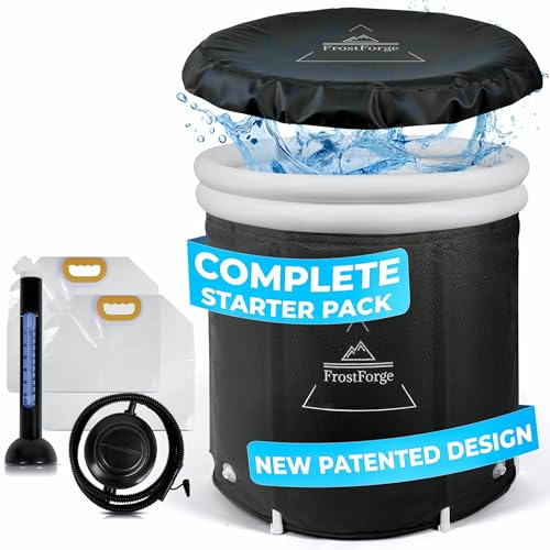 Bañera de hielo XL | Tina de inmersión fría de 115 galones | Paquete de iniciación de crioterapia | Bañera fría portátil con cubierta | Barril de hielo para interiores y exteriores