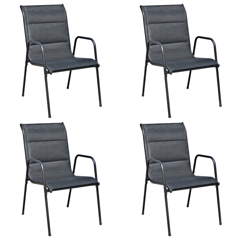 Set di Mobili da Giardino da 5 Pezzi in Acciaio, per Mangiare All'aperto, con Cuscini in Tessuto e Tavolo in Vetro Ondulato Temperato, per Giardino, Terrazza e Sala da Pranzo,