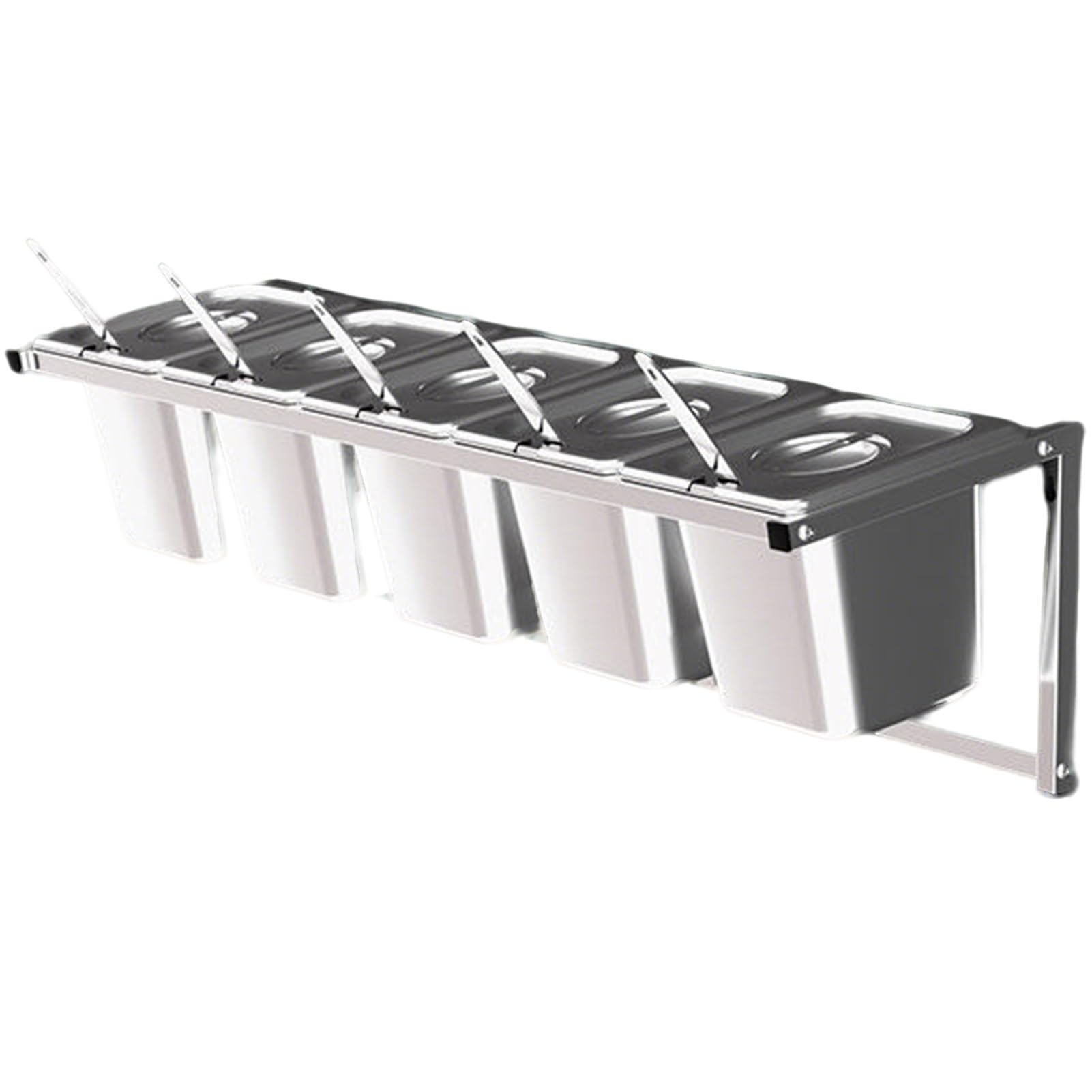 WDSOPK Stainless Steel Spice Rack Set With Pans& Lids& Spoon Wall mounted Seasoning Shelf Restaurant Countertop Holder For Seasoning Sauce Salad Jam Fruits Ingredients 4pcs C (15cm(6in) 5pcs)