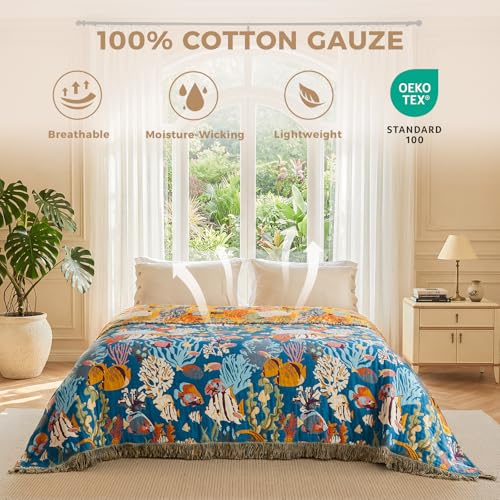Image of LUTBM Boho Throw Blanket for Bed 60 inchx80 inch, All Season Cotton Couch Blankets