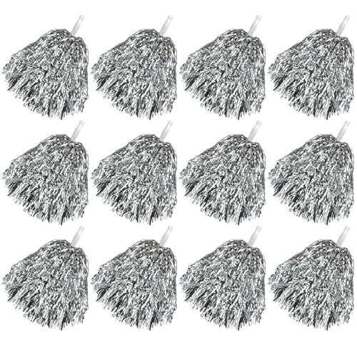 Faxco 12 Pack Silver Pom Poms Cheerleading Pom Poms Bulk