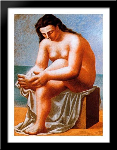 Seated Nude Drying her feet 28x38 Large Black Wood Framed Print Art by Pablo Picasso
