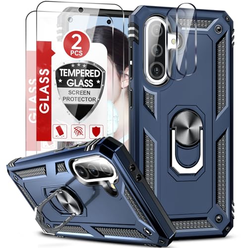 LeYi Funda para Samsung Galaxy A56/A 56 5G con 2 Piezas Vidrio Templado y 2 Piezas Protectores Lente Cámara,Armor Carcasa con 360 Anillo Soporte Hard PC y Silicona Antigolpes Case,Azul