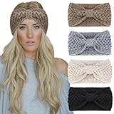 DRESHOW 4 Pièces Bandeau Cheveux pour Femme Bandeaux Hiver Serre-Tête Tricoté Oreille R...