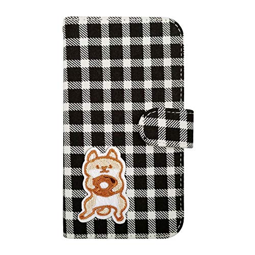 【moimoikka】 iPhone17 Air アイフォン17エア 対応 手帳型 ケース 柴犬 柴 犬 しば (チェック02) チェック柄 千鳥柄 ファブリック 布 生地 動物 アニマル ワッペン 刺繍 可愛い おしゃれ PUレザー 合皮 ダイアリータイ
