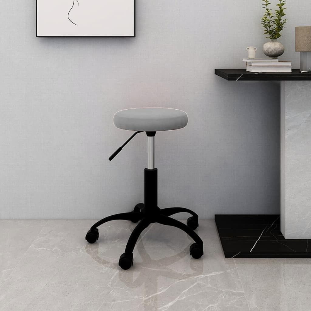 Chaise pivotante de bureau en velours gris clair à roulettes et dossier ergonomique réglable