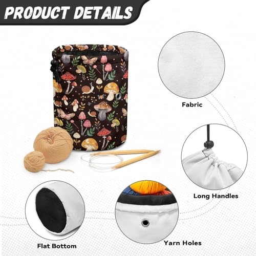 Image of Sellikakes Mushroom Yarn Bag, Small Crochet Bag Organizer, Drawstring Yarn Storage Knitting Bags, Portable Mini Yarn Holder for Crocheting Project