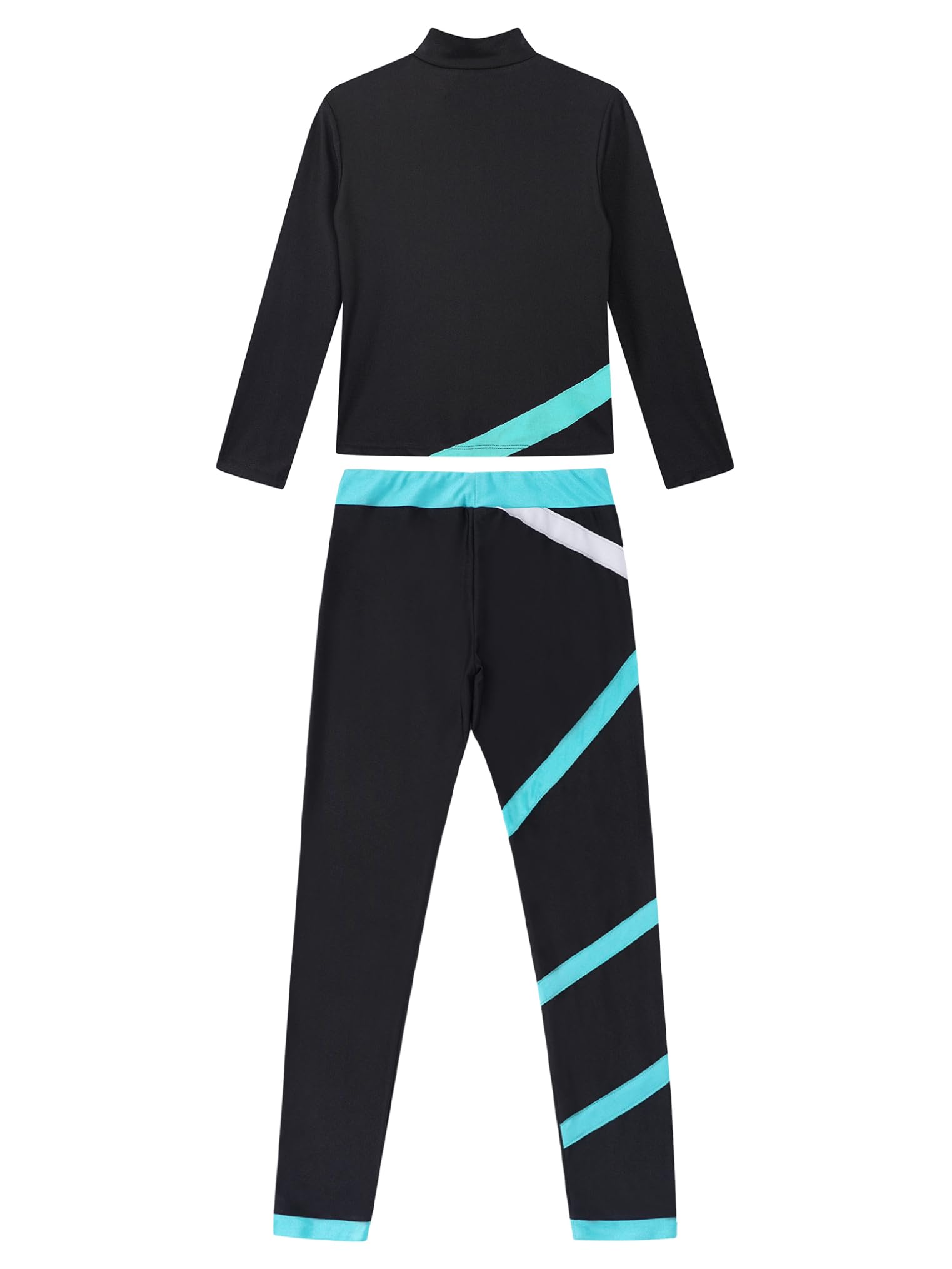 Freebily Kinder Trainingsanzüg Mädchen Eiskunstlauf Anzug Jacke Leggings Set Mit Strass-Stern Und Patchwork Eislaufen Sport Sweatsuit Tanzanzug Blaugrün 134-140