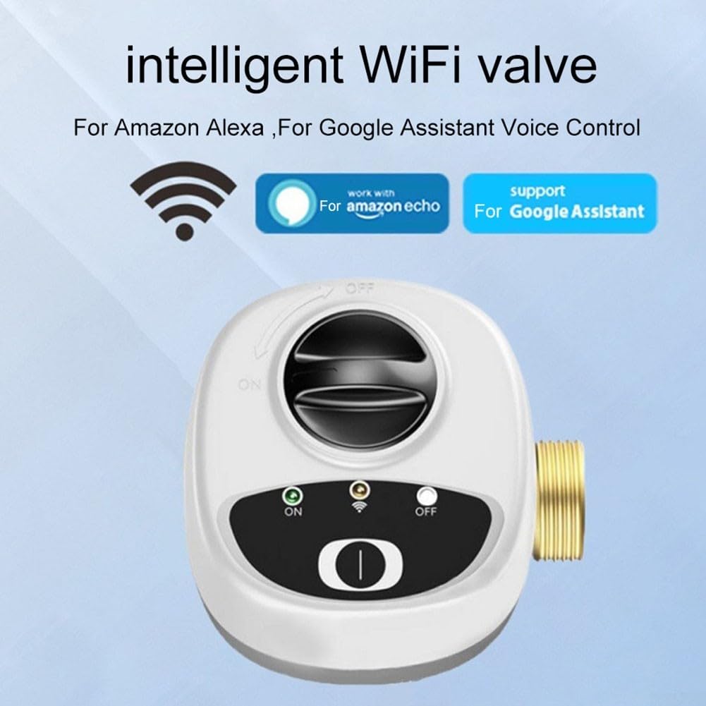 Válvula de agua WiFi inteligente de apagado automático, aplicación de control remoto, 3 modos de temporización, alarma de fugas de agua y gas, para Alexa (DN20)