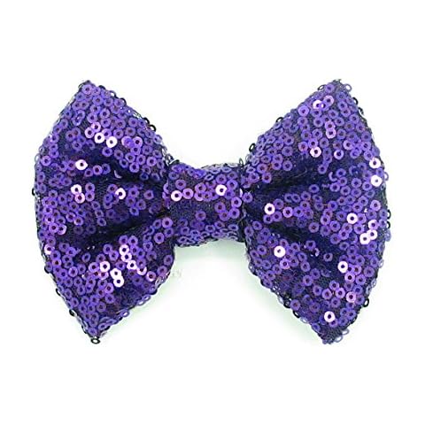 PrettyBoutique 4 Inches Girls Sequin Glitter Sparkle Hair Bow Clip Accessories (Dark Purple) Cover