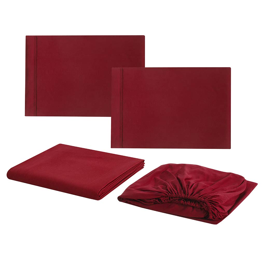 Parure de lit bordeaux avec drap housse 99x190抗皱免烫单人床品