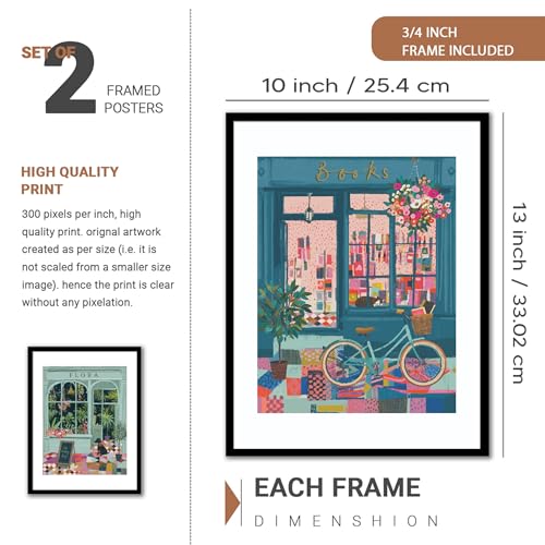 Image of NoWorries illustration art frames for Wall decor framed Paintings for Cafe and Home Decoration /Wooden Wall decor for living room, Bedroom Area - Minimalist frames for Home /Cafe - Wall paintings for living room (Theme - floral art) (Synthetic Wood frame) (Leminated 300 GSM Print) (framed, Multicolur) Set of 2