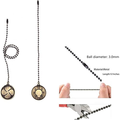 Miniatura 5 de Cadena de tracción para ventilador de techo, un par de bombillas de bola de cuentas de 0.118 pulgadas de diámetro y cadenas en forma de ventilador,