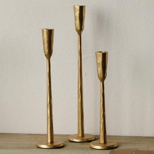 Ganwu Gold Iron Taper Candle Holder Set of 3, Heavy Wrought Iron Candlestick Holders Decorative Candle Stand, Vintage Candle Holder for Wedding, Dining, Home Decoration