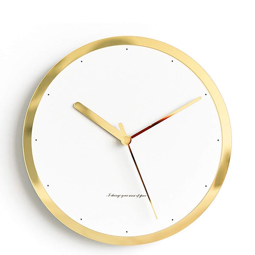 VSGWPACF wall clock Golden White Round Modern Fashion Simple Wall Clock Hotel Bedroom Study Living Room Decoration Clock
