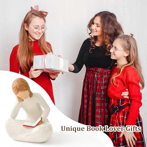 Cuayaes Book Lovers Gifts for Women, Bookshelf Decor Reading Thinker Statue - Image 5