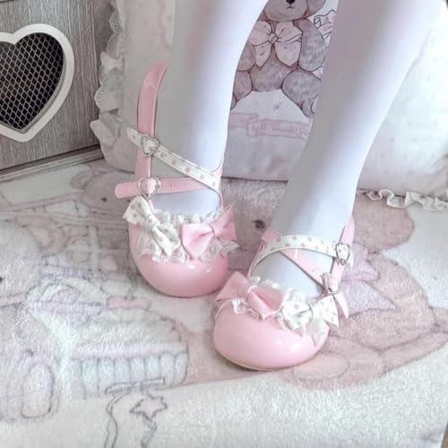Kawaii Cute Mary Jane Flats Sweet Bow Cross Strap JK Uniform Lolita Shoes Casual Dressy Walking Cosplay Costume Women3