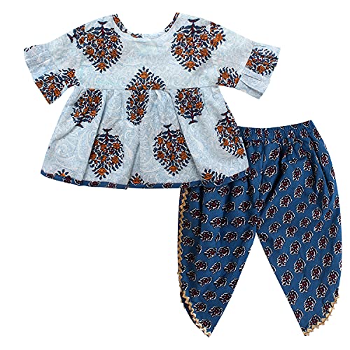 Superminis-Baby-Girls-Jaipuri-Print-Frock-Style-Kurti-with-Frill-Sleeves-and-Dhoti-Style-Salwar-with-Elastic-Closure-Ethnic-Dress