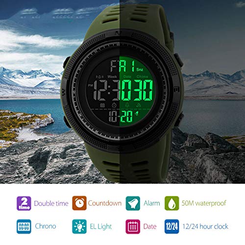 Image of FANMIS Mens Digital LED Sports Watch Military Multifunction 12H /24H Time Dual Time Alarm Countdown Back Light with Simple Design 164FT 50M Water Resistant Calendar Month Date Day Watch