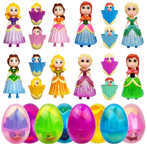 Pinkiwine 8 Pack Prefilled Easter Eggs Princess Deformation Egg Toys for Kids Boys Girls Easter Basket Stuffers Gifts Party Favors