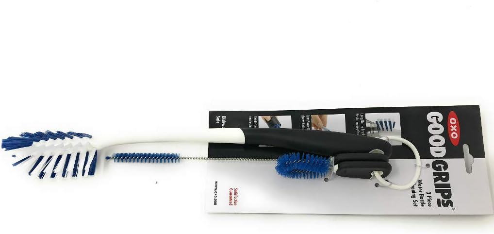 OXO Good Grips Water Bottle Cleaning Set: Long Brush, Straw Brush & Detail Cleaner for Deep, Scratch-Free Clean