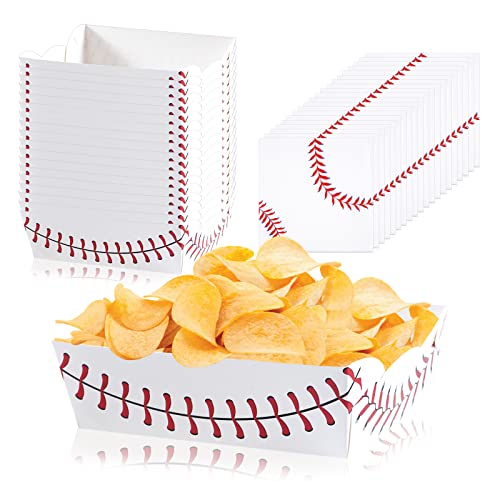 Zxvskr 50 Pieces Baseball Party Paper Trays Baseball Theme Supplies Snack Candy Holder Serving Tray for Party Decorations