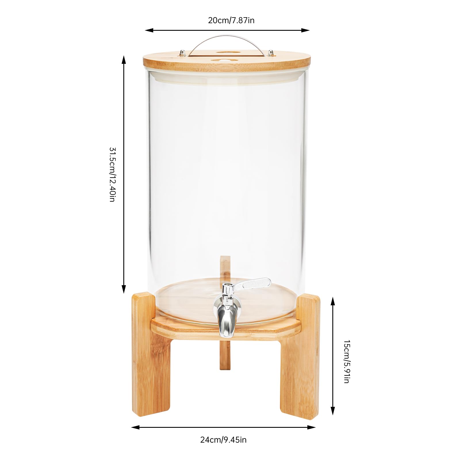 Drink Dispensers For Parties, 7.5L Lemonade Dispenser Jar Glass Beverage Dispenser with Stand + Lid + Spigot, Portable Stable Cold Glass Beverage Dispenser for Picnic/Bar/Restaurants/Store