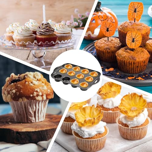 12 Cup Non-Stick Loose Bases Mini Sandwich Tin Baking Tray Carbon Steel Cupcake Mould Non Stick Coating Muffin Pan Reusable Removable Bottom Bakeware, Dishwasher Safe, 33x21x4cm - Image 6