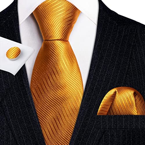 Set de corbata para hombre con rayas doradas miniatura 2