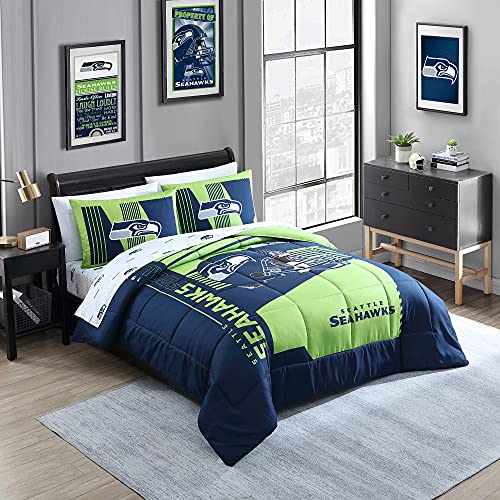 Official NFL Licensed Seattle Seahawks "Status" 5-piece Bed in A Bag Comforter & Sheet Set â€“ Queen