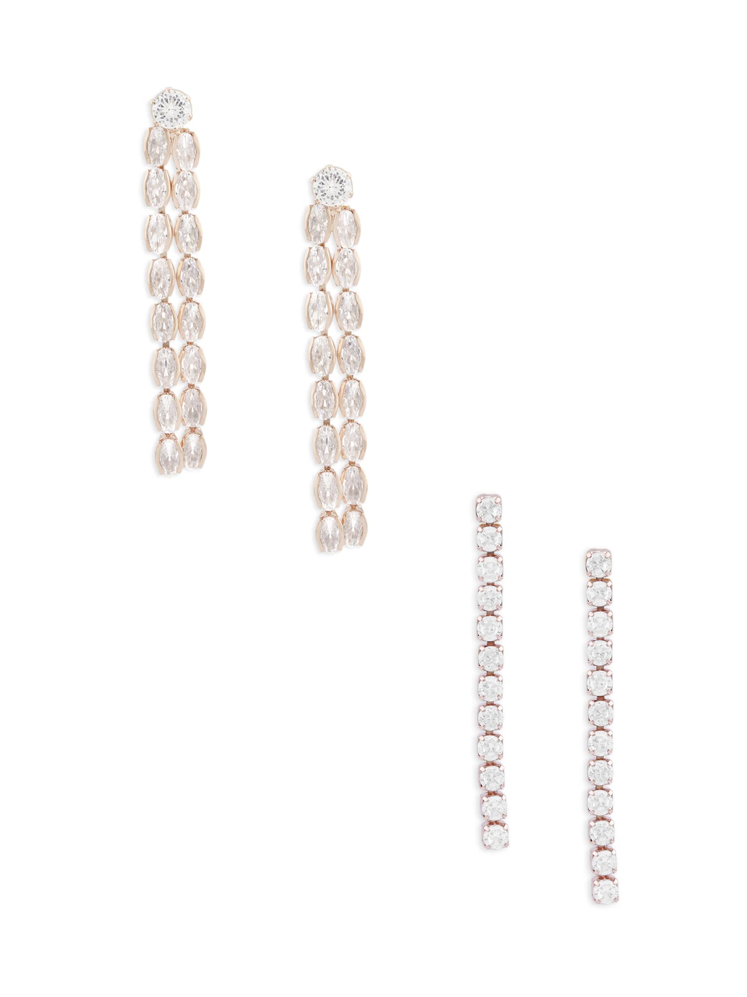 Zaveri Pearls Set of 2 Rose Gold Dazzling Cubic Zirconia Contemporary Drop Earrings For Women-ZPFK13355 (B09XHN33TM) Amazon Price History, Amazon Price Tracker