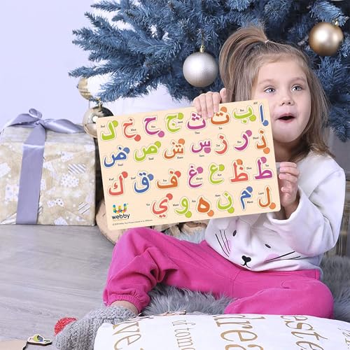 Image of Webby Wooden Arabic Urdu Alphabets Puzzle Montessori Educational Learning Toy for Preschool Kids