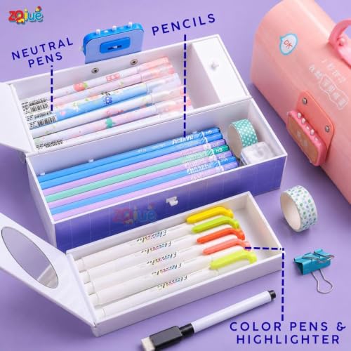 Image of Capybara Pencil Box Set with Eraser, Lockable School Case | Capybara pencil box with handle, mirror, white board and refillable eraser for organized school supplies.