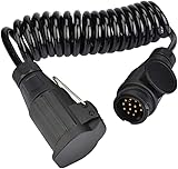 Frogetu Anhänger Verlängerungskabel 13 polig 2M Spiralkabel mit 13 poliger Anhängerstecker auf 13 polig Stecker, Anhängerkabel 12V für PKW LKW Wohnwagen Caravan Wohnmobil Fahrradträger(2M)