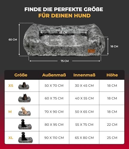 HS-Hundebett® Kuschelbett Deluxe Exklusiv S (60x75 cm) – Orthopädisches Hundebett mit Memory Foam & Anti-Rutsch – Waschbar – Shadow – Made in DE