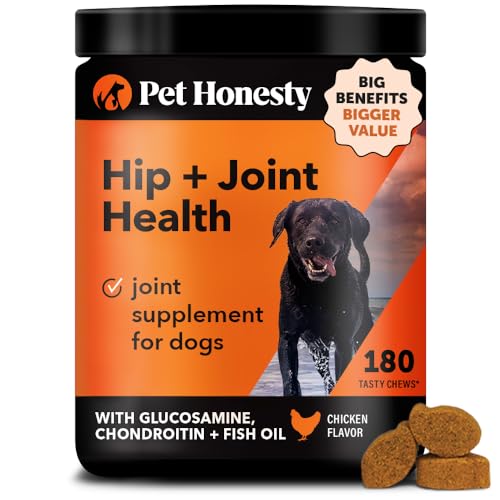 Pet Honesty Hip & Joint Health Soft Chews for Dogs, Joint Supplement with Glucosamine Chondroitin, MSM, Turmeric, Joint Support + Mobility, May Reduce Occasional Discomfort (Chicken 180 Count)