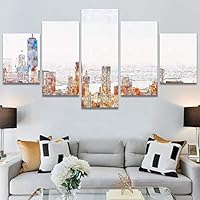 SIGNWIN 5 Panel Canvas Wall Art Modern Art Cityscape Contemporary Expressive Multicolor Photography Places for Home Decorations Ready to Hang - 60