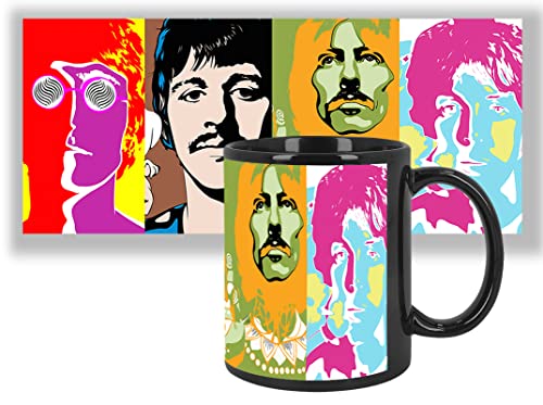 The Tasse Beatles E Ceramique Intérieure et Poignée Noire Black Inner and Handle Mug - Les Beatles, Paul McCartney, John Lennon, RIngo Starr, George Harrison The Tasse Beatles E Ceramique Intérieure et Poignée Noire Black Inner and Handle Mug