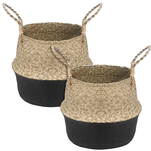 2Pcs Basket for Plant Artificial Trees, 13x11 Inch Seagrass Wicker Pots, Woven Planter Set...