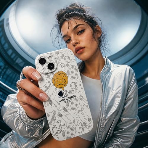 Image of Cosmic Silicone Astronaut Case for iPhone 14 Plus, Cute Soft Touch Designer Protective Cover, AstroShield Shockproof Defense with Matte Anti-Slip Grip | Lunar Pearl