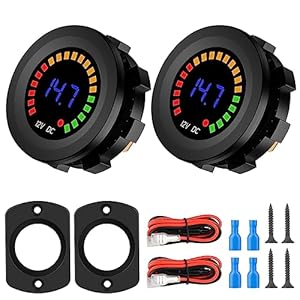 2PCS Battery Meter, Waterproof DC 12V Voltmeter Waterproof LED Digital Display Voltage Gauges Round Car Voltmeters Meter Voltage Tester Gauge Meter for Marine Car Motorcycle Truck Boat RV, Short Body