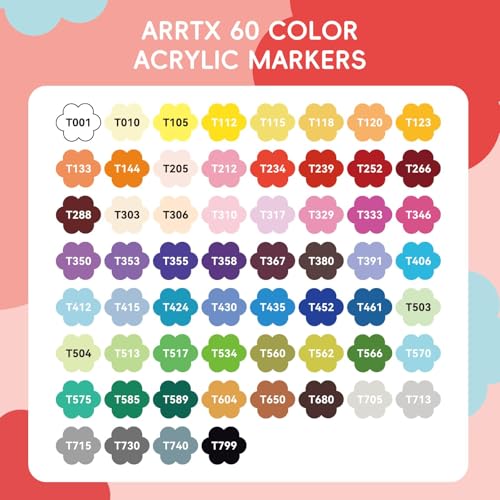 Image of Arrtx 60 Colors Direct Liquid Ink Acrylic Marker, Brush Tip Coloring Drawing Cartoon Anime Comic, Art Supplies for Stone, Glass, Egg, Wood, DIY Crafts