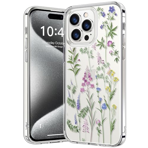 Coque pour iPhone 15 Pro bicol transparente avec motifs tendance pour fille et femme 6,1 pouces