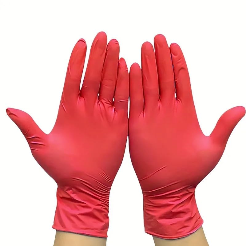 20/50/100 pezzi Guanti monouso in nitrile rosso for la pulizia domestica, for piatti, nail art, tinture for capelli, bagno for animali domestici, S/M/L/XL(100PCS,M)