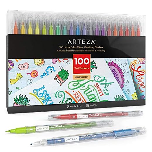 ARTEZA TwiMarker Rotuladores lettering de doble punta | Set de 100 colores | Rotuladores punta pincel y punta fina de 0,4 mm