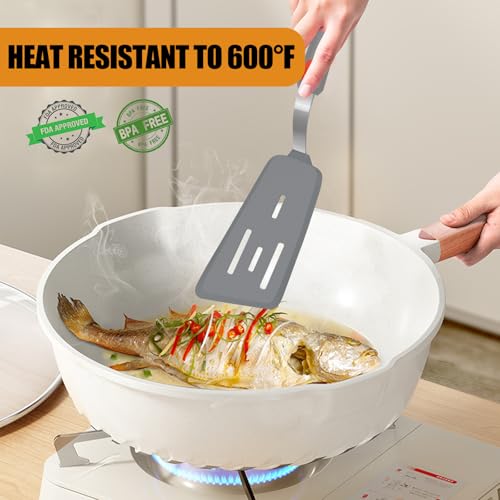 Image of Beijiyi Silicone Spatula Turner Set of 3, 600F Heat Resistant (Gray)
