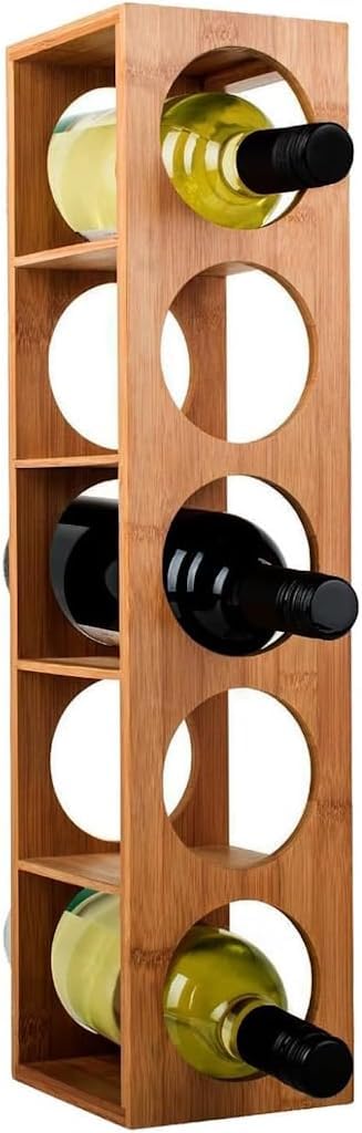 LOLAhome - Botellero de bambú natural apilable para 5 botellas de vino de 53x13x13 cm con agujeros de 8,5 cm adaptado para colgar — view 10