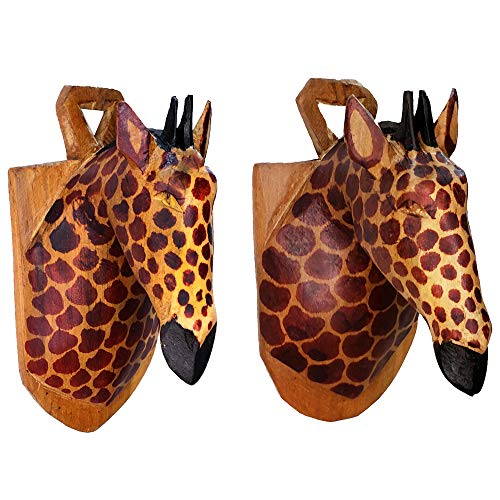 Stoneage Arts Exotic African Animals Majestic Wall Décor Hand Carved Native Wood Sculpture African Safari Decorative Accent An Awesome Gifting Idea. Ready To Hang Plaque (6 Inch, Giraffe)