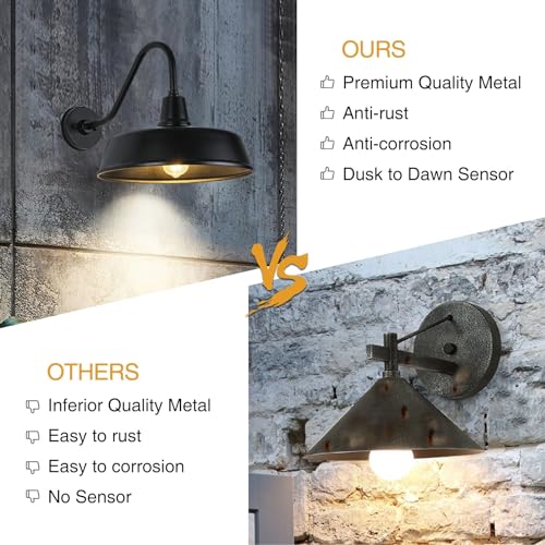 Image of Barn Lights Outdoor Gooseneck - 15 inch Black Dusk to Dawn Exterior Barn Lights for House, Farmhouse Wall Lighting Fixtures with Photocell for Porch Garage (15 inch Diameter, 1pc)