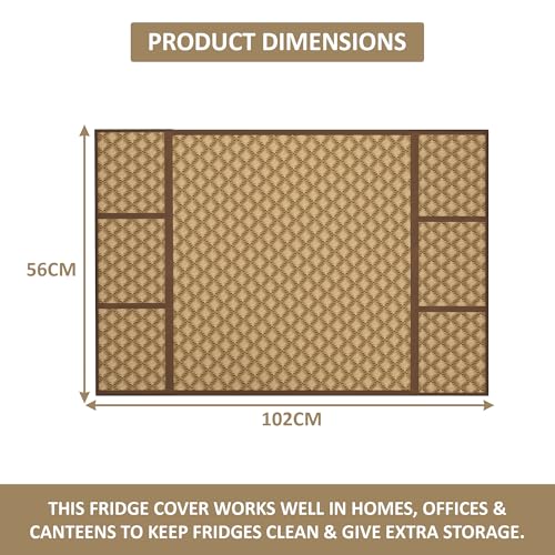 Image of Kuber Industries Velvet Polyester Fridge Cover Top with 6 Utility Side Pockets | Freeze /Refrigerator Cover Single Door | Fridge Top Organizer | Quilted Ultra Sonic - Brown